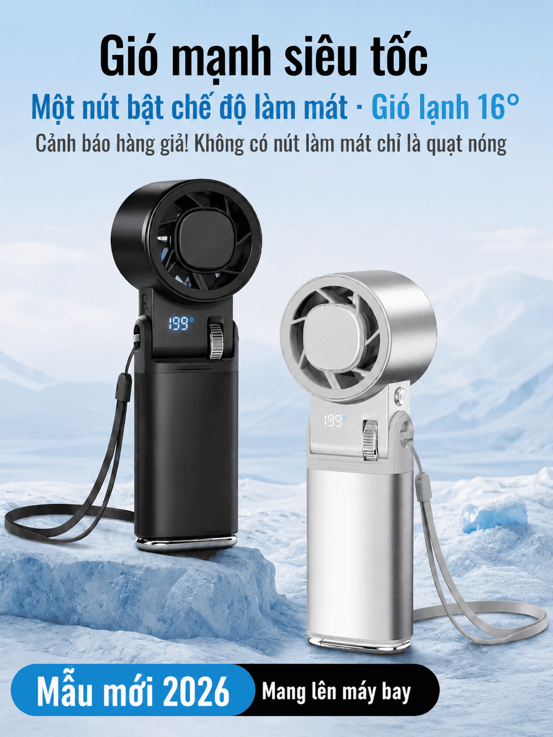 Quạt Mini Cầm Tay JF181 Hợp Kim Nhôm Tích Hợp Sò Lạnh 199 Mức Gió Pin Khủng 6000mAh Sạc Type C Siêu Mát