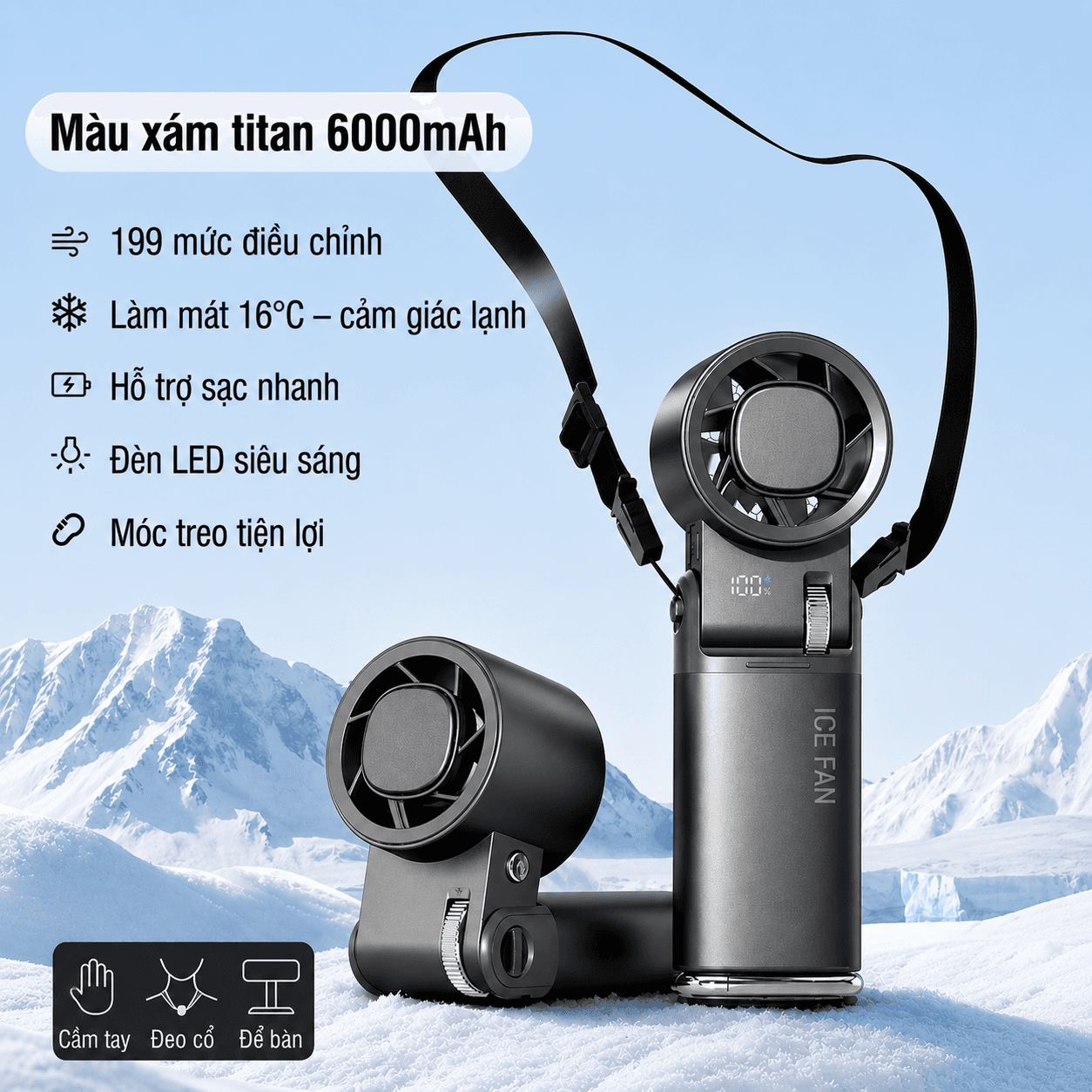Quạt Mini Cầm Tay JF181 Hợp Kim Nhôm Tích Hợp Sò Lạnh 199 Mức Gió Pin Khủng 6000mAh Sạc Type C Siêu Mát