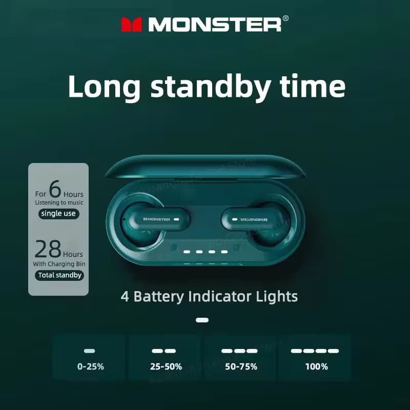 Tai nghe Monster Airmars XKT25, Bluetooth 5.4, công thái học, độ trễ thấp ( random màu)