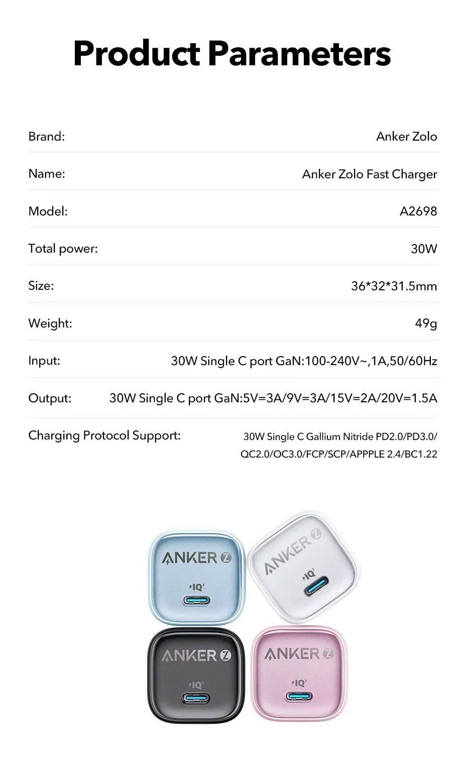 Củ Sạc GaN Anker Zolo 30W PD Sạc Nhanh Không Nóng, Chân Gập Gọn