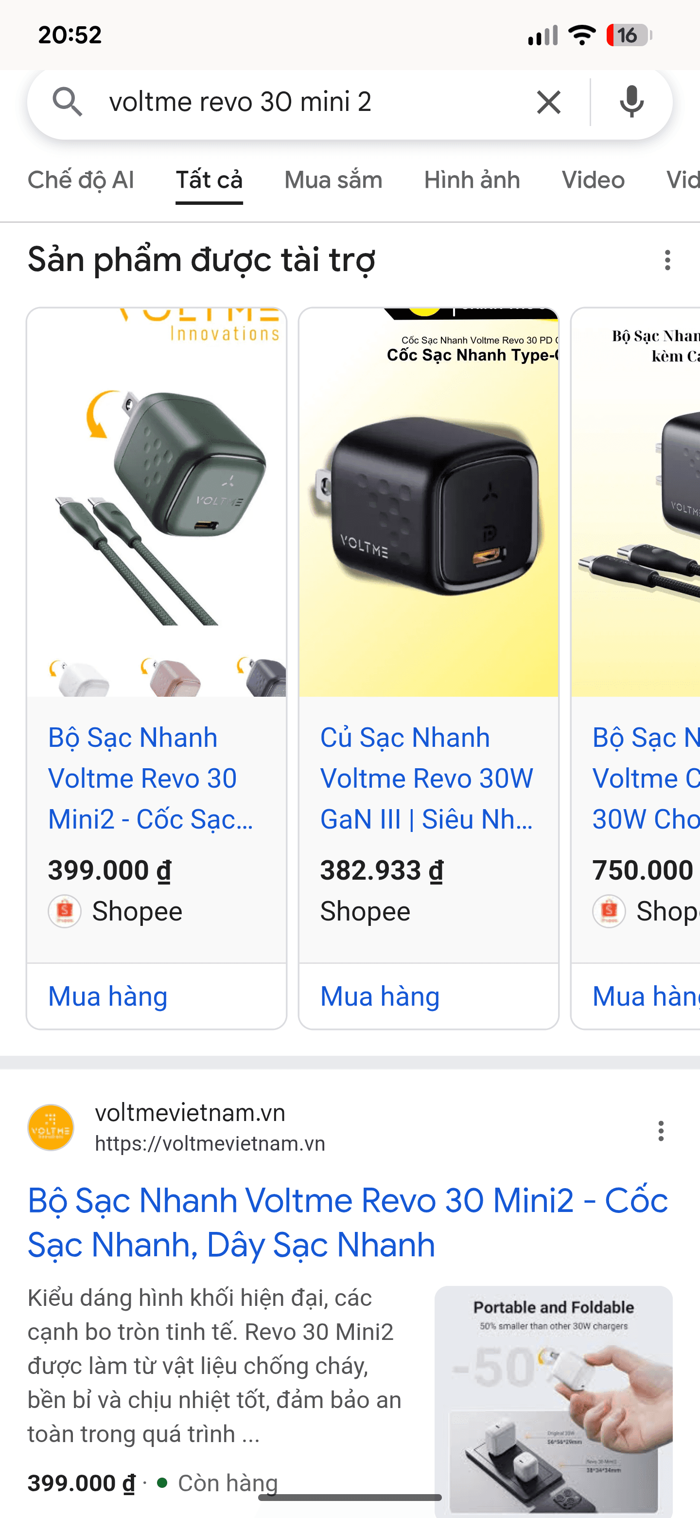 Củ Sạc Nhanh VOLTME Revo 30 Mini2 GaN 30W PD USB-C Tặng Cáp C To C