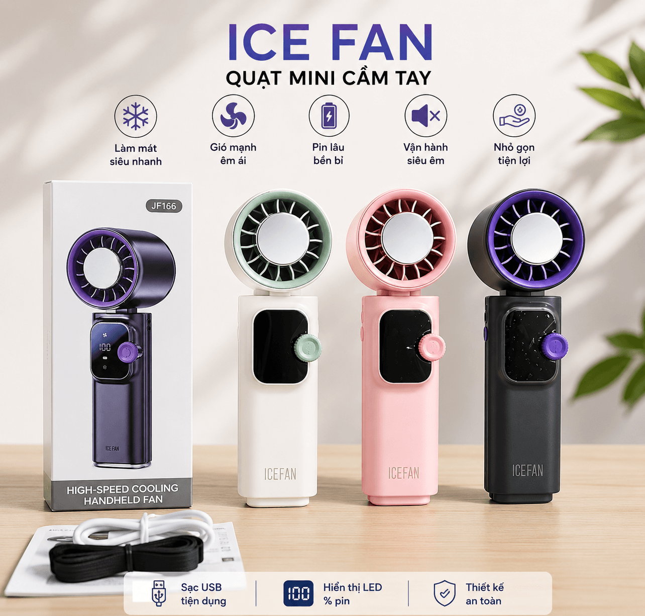 Quạt cầm tay sò lạnh JF166 (Bản Ice Engine - Màn hình lớn) - Pin 4000