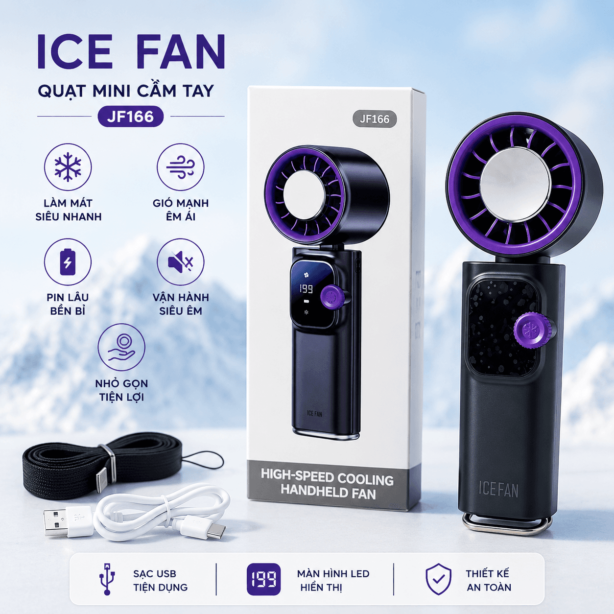 Quạt cầm tay sò lạnh JF166 (Bản Ice Engine - Màn hình lớn) - Pin 4000