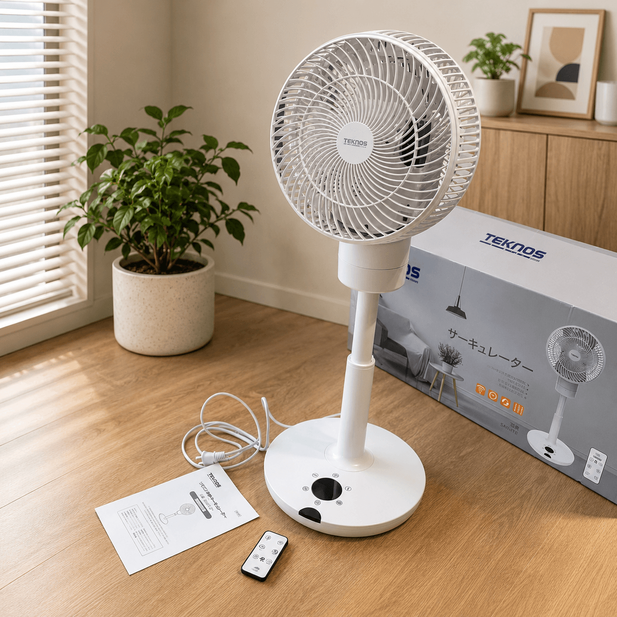 Quạt cây tuần hoàn cao cấp TEKNOS êm ái, hàng xuất Nhật, tích hợp AI, xoay 180 độ , có remote