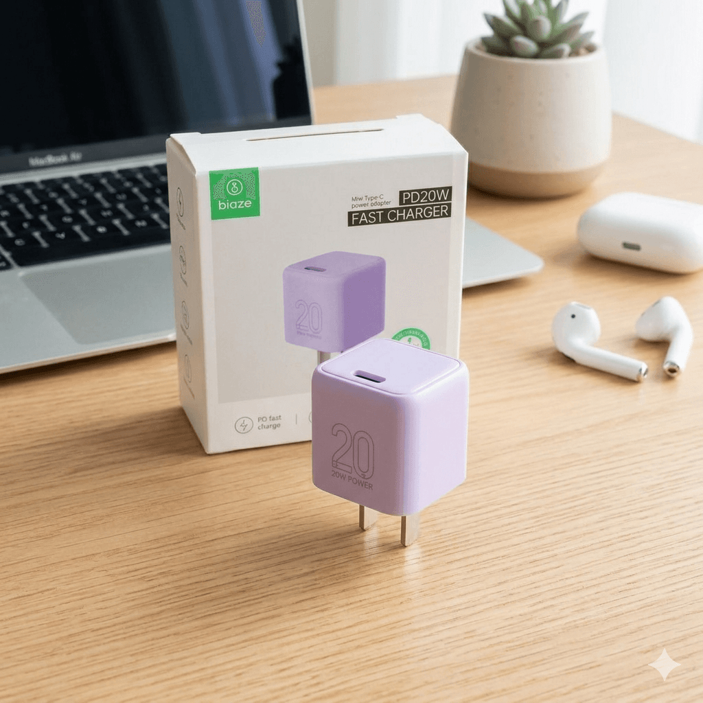 Củ Sạc Nhanh BIAZE P018B 20W GaN Mini USB-C PD 3.0 Chính Hãng Màu Tím Morandi