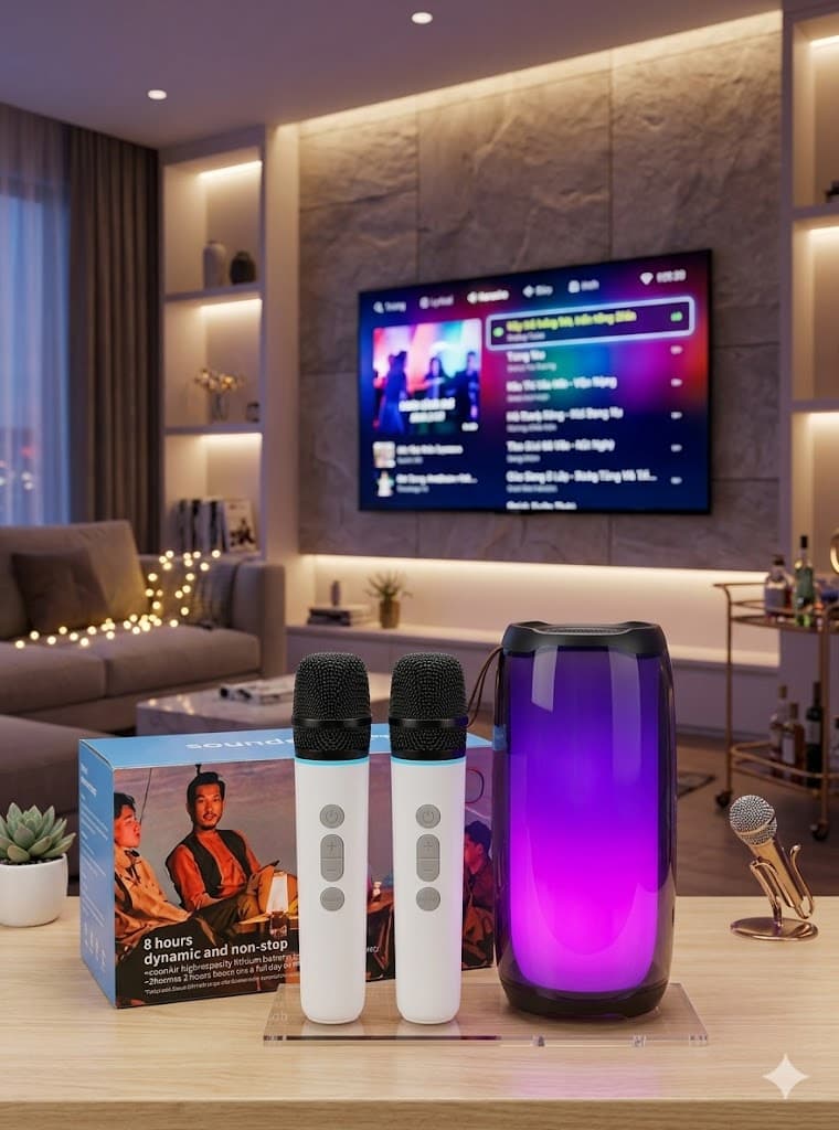 Loa Bluetooth Mini Karaoke S25 Kèm 2 Micro Không Dây – Bass Căng, Hát Karaoke Mọi Lúc Mọi Nơi