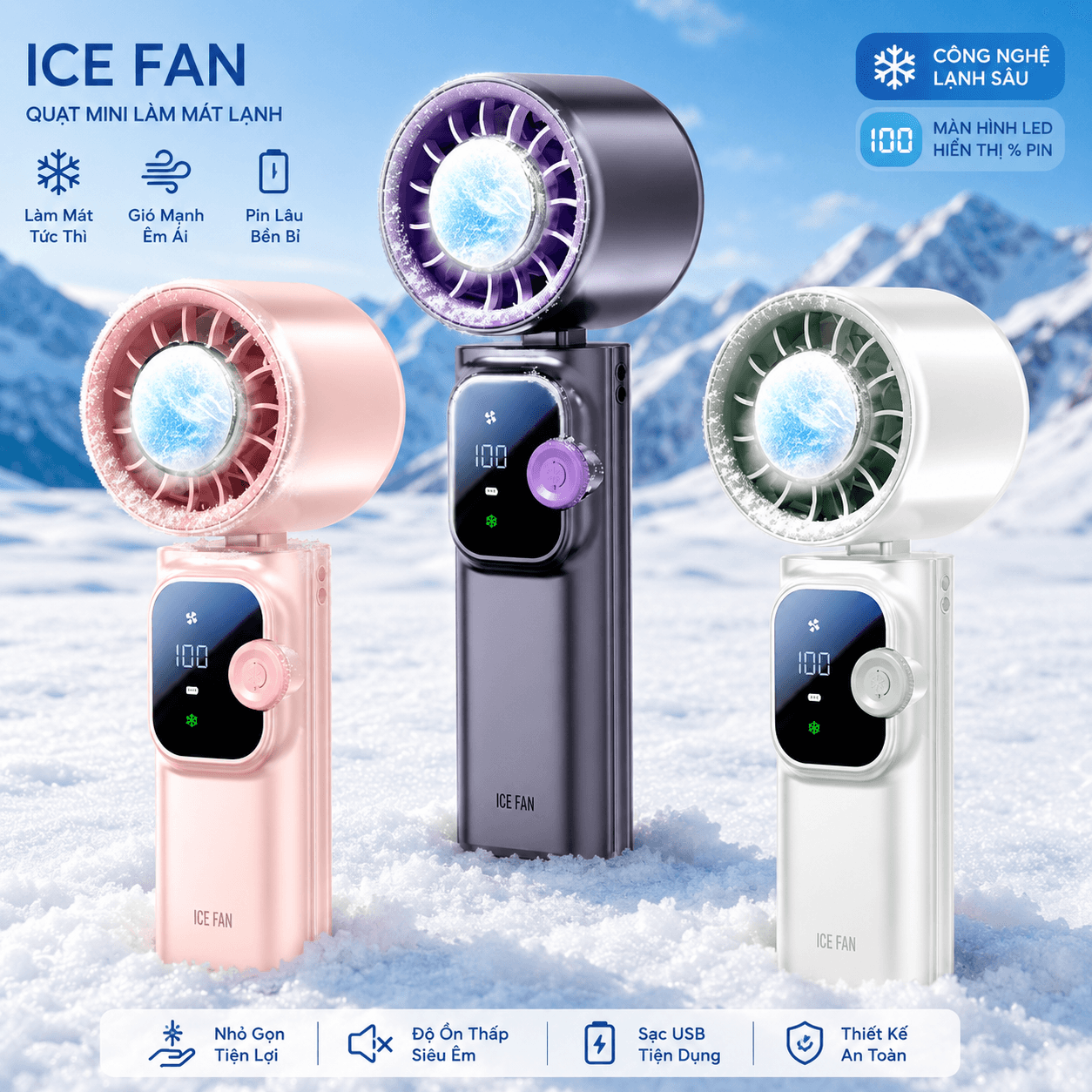 Quạt cầm tay sò lạnh JF166 (Bản Ice Engine - Màn hình lớn) - Pin 4000