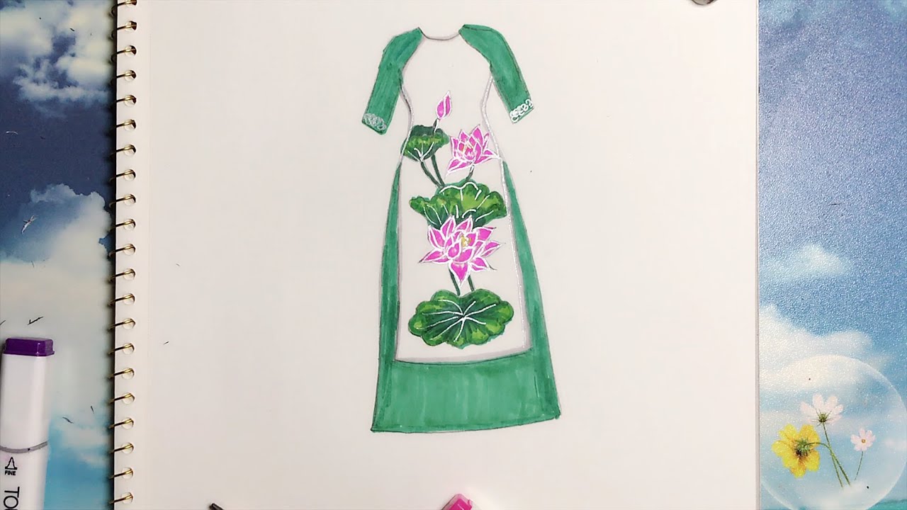 How to draw long dress Vietnamese - Vẽ Áo Dài Cách tân - An Pi TV Coloring